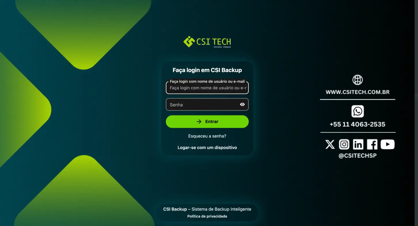 Tela de login CSI BACKUP